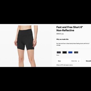 Fast and Free Short 6” Lululemon